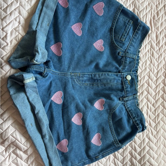 Heart Patterned Denim Shorts - Picture 1 of 2
